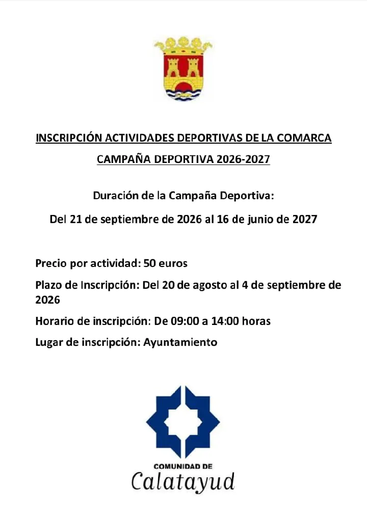 Inscripción a actividades deportivas de la Comarca