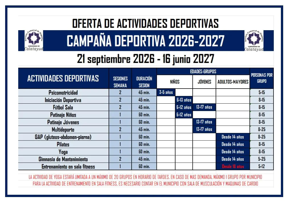 Inscripción a actividades deportivas de la Comarca